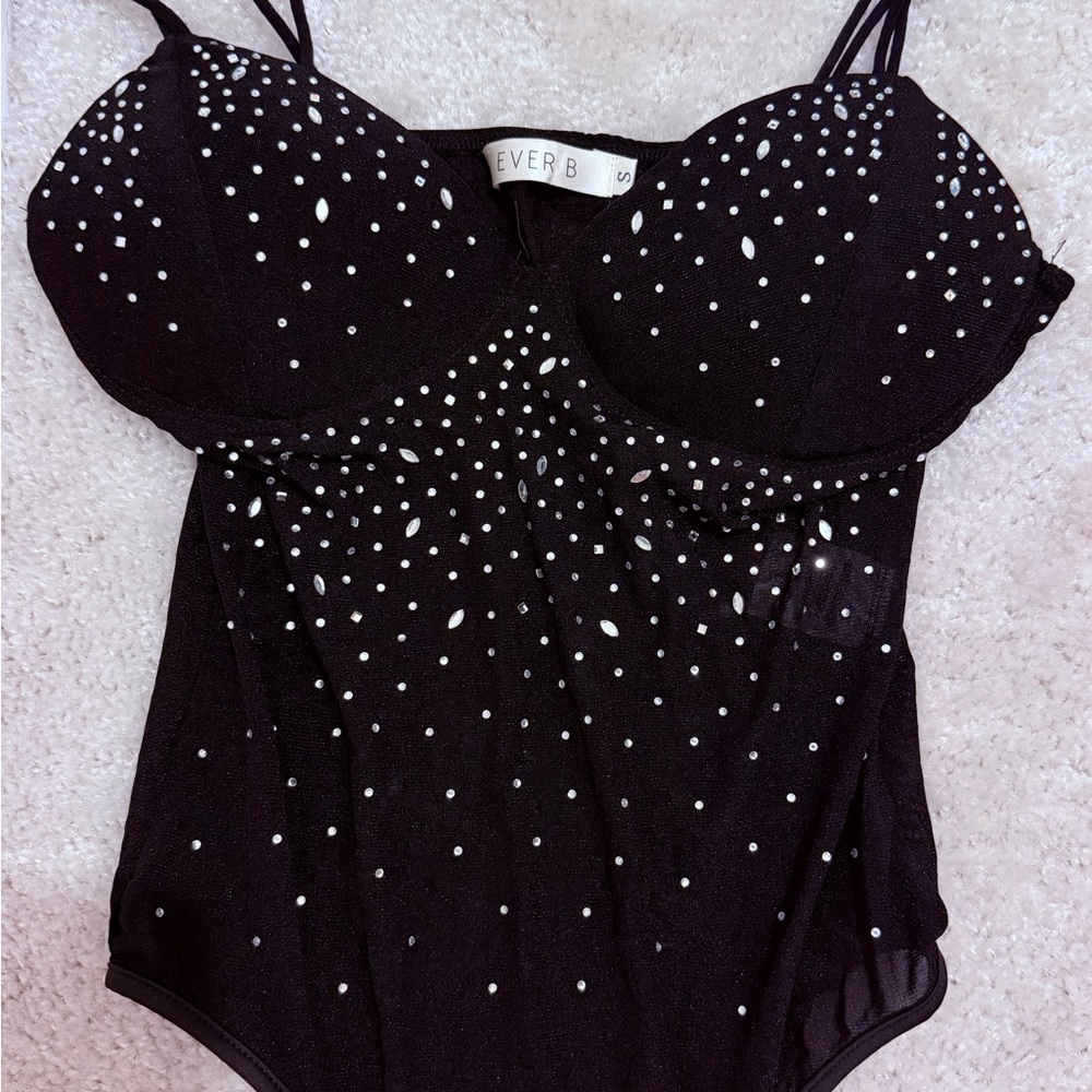 Black Rhinestone Bustier Bodysuit